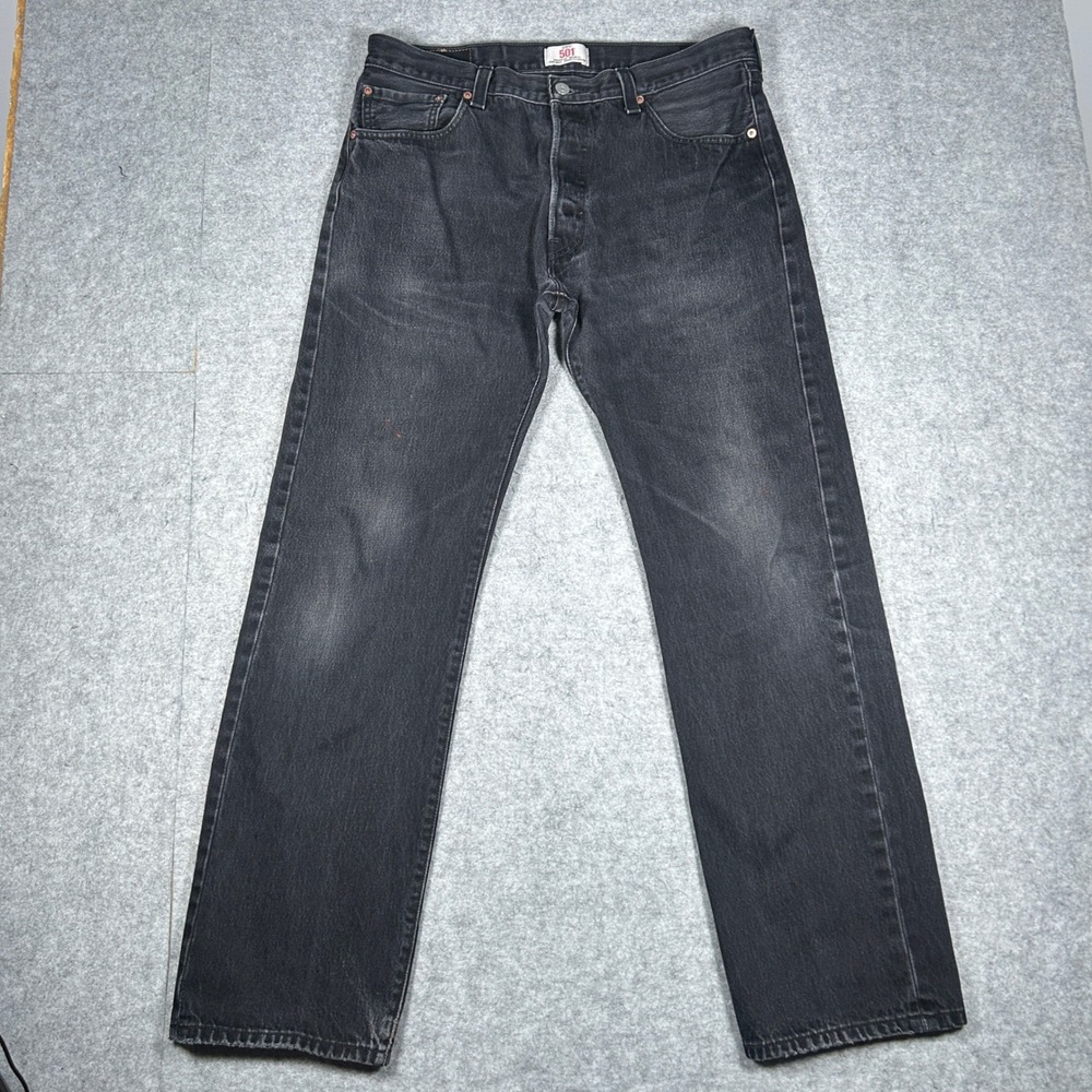 Levi's denim jeans Mens 36x34 Black 501 Straight Leg Button Fly Classic Workwear